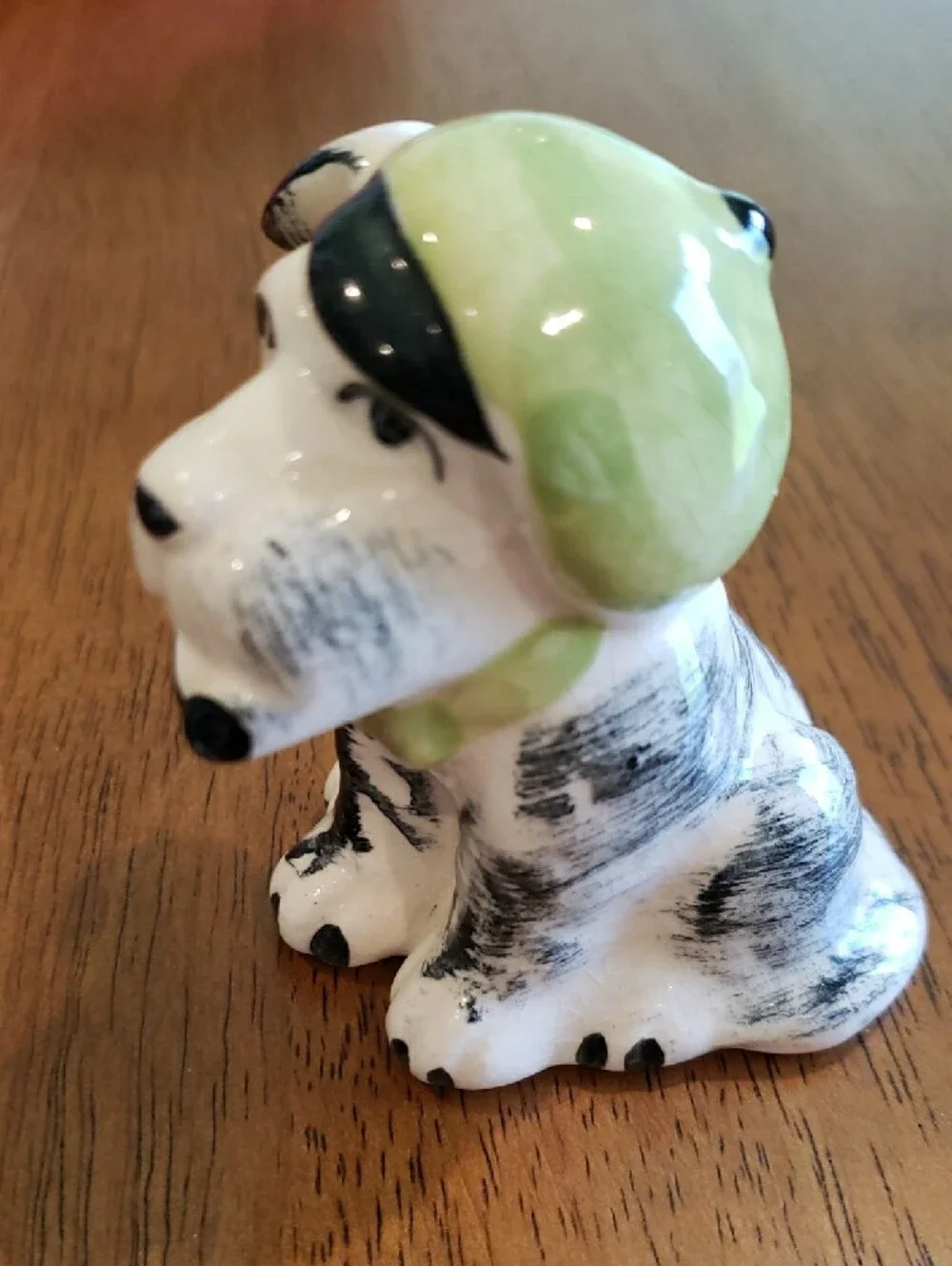 Vintage Ceramic Dog Figurine with Green Beret and Pipe